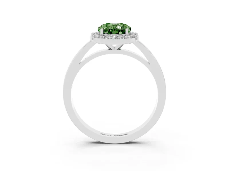 Fancy Green Oval Cut Diamond Halo Ring Set in Platinum with Solitaire Band and Prong Setting