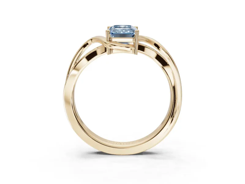 Emerald Cut Bypass Solitaire Engagement Ring Setting for a Fancy Blue Lab-Grown Diamond | Pavé Strands | Yellow Gold
