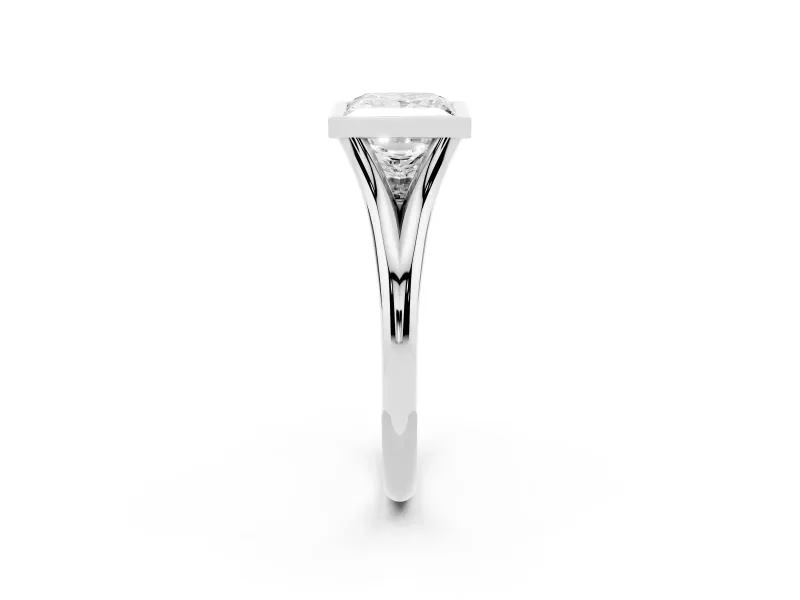 Bezel Set Princess Cut Diamond Solitaire Ring Set in White gold with Tapered Band