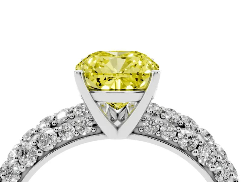 Cushion Cut Close Set Pave Engagement Ring Setting for a Fancy Yellow Lab-Grown Diamond | Multi Row | Sterling Silver