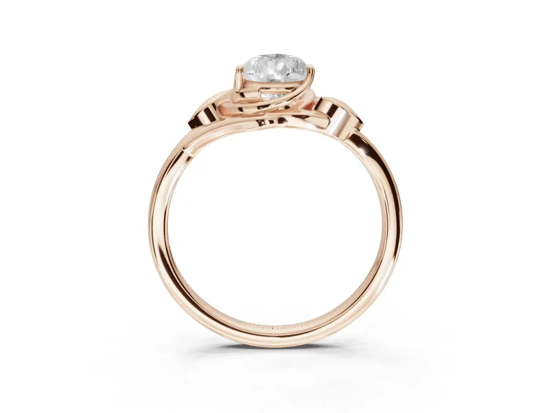 Pear-Shaped Leaf Bypass Solitaire Engagement Ring Setting | Polished Band | Rose Gold