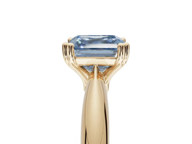 Princess Cut Tapered Solitaire Engagement Ring Setting for a Fancy Blue Lab-Grown Diamond | Yellow Gold