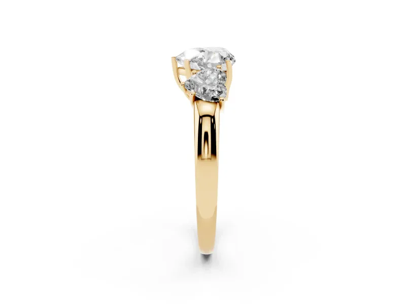 Heart-Shaped Three Stone Engagement Ring Setting | Matching Side Stones | Yellow Gold