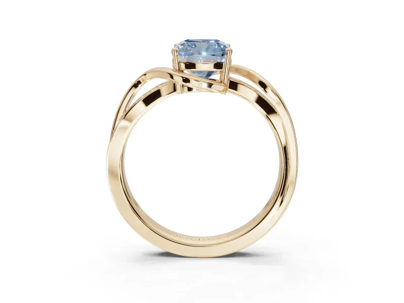 Cushion Cut Bypass Solitaire Engagement Ring Setting for a Fancy Blue Lab-Grown Diamond | Pavé Strands | Yellow Gold