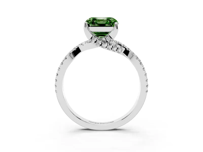 Asscher Cut Twisted Pave Engagement Ring Setting for a Fancy Green Lab-Grown Diamond | Split Shank | Platinum