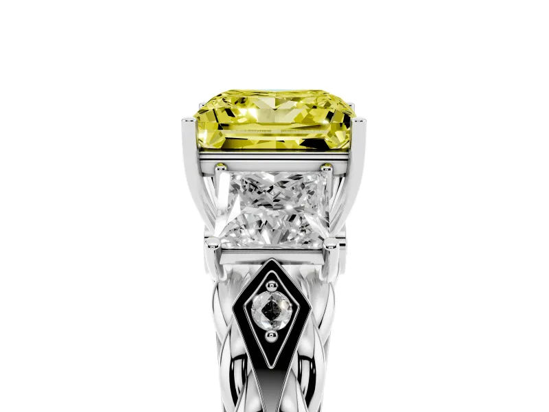 Fancy Yellow Princess Cut Diamond Three-Stone Ring Set in Silver with Braided Band