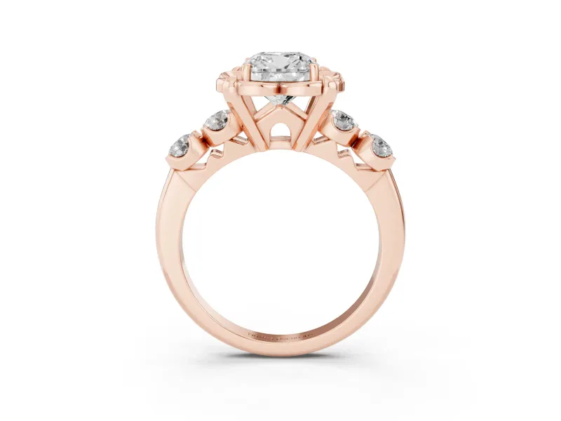 Cushion Cut Floral Engagement Ring Setting | Petal Frame and Side Stones | Rose Gold