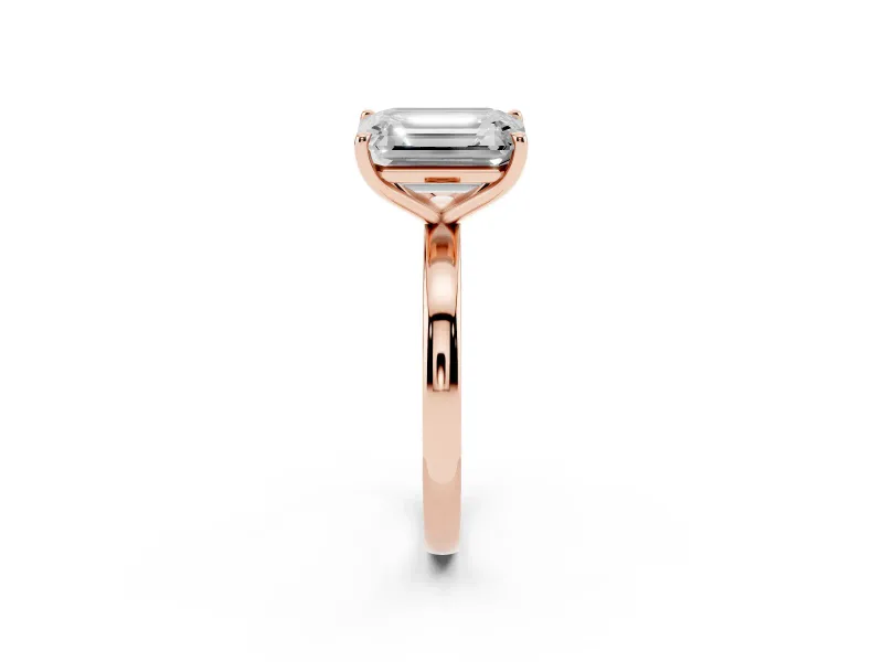 Fancy Pink Emerald Cut and Emerald Cut Toi Moi Ring Set in Rose gold with Prong Setting