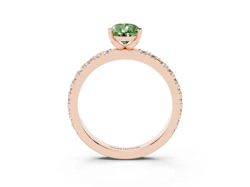 Fancy Green Pear Cut Diamond Pavé Band Solitaire Set in Rose gold with Prong Setting