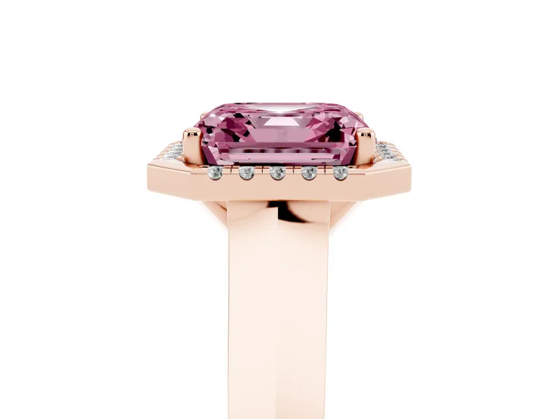 Asscher Cut Knife-Edge Halo Engagement Ring Setting for a Fancy Pink Lab-Grown Diamond | Rose Gold