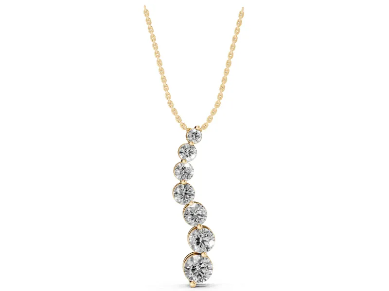 Round Lab-Grown Diamond Graduated S-Line Pendant Necklace | Shared Prongs | Yellow Gold