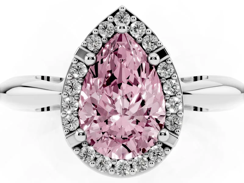 Fancy Pink Pear Cut Diamond Halo Engagement Ring Set in Silver with Plain Split Shank and Prong Setting