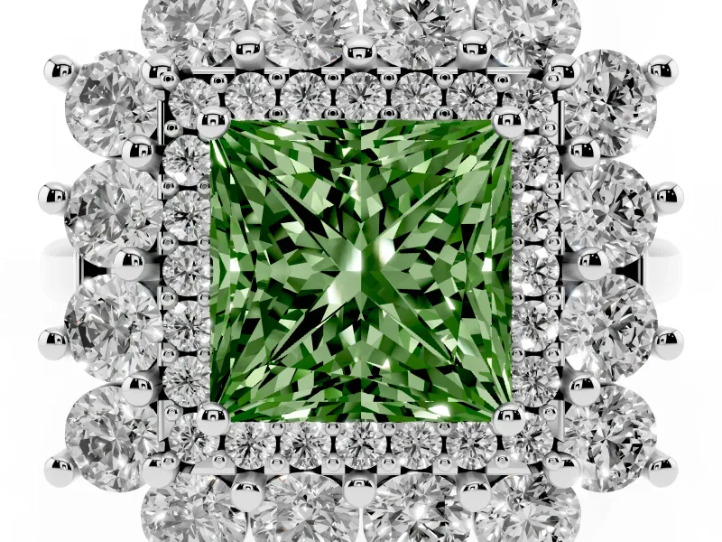 Princess Cut Floral Halo Engagement Ring Setting for a Fancy Green Lab-Grown Diamond | Plain Band | Sterling Silver