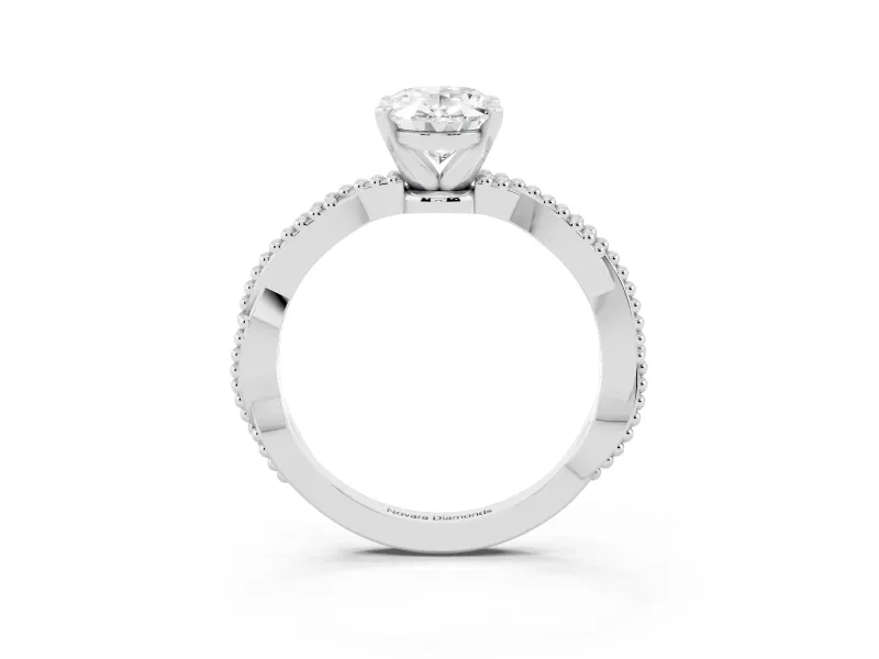 Oval Cut Diamond Solitaire Ring Set in Platinum with Twisted Band and Bead Prong Setting