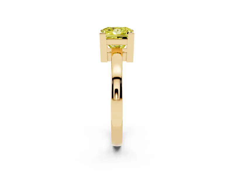 Fancy Yellow Princess Cut Diamond Solitaire Ring Set in Yellow gold with Prong Head and Smooth Polished Band