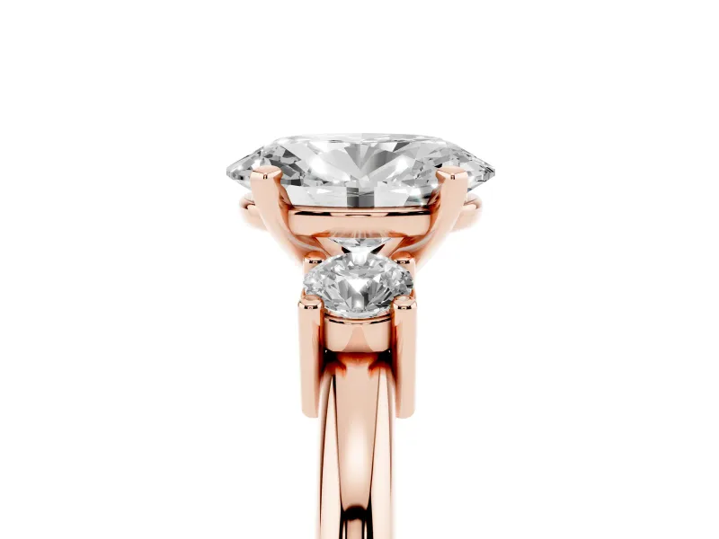 Oval Three Stone Engagement Ring Setting | Round Side Stones | Rose Gold