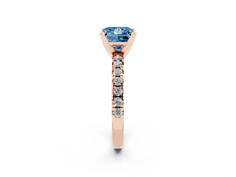Princess Cut Pavé Solitaire Engagement Ring Setting for a Fancy Blue Lab-Grown Diamond | Rose Gold