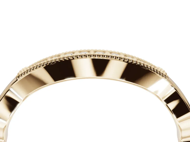 Round Lab-Grown Diamond Milgrain Deep Curve Wedding Band | Sculpted Shoulders | Yellow Gold
