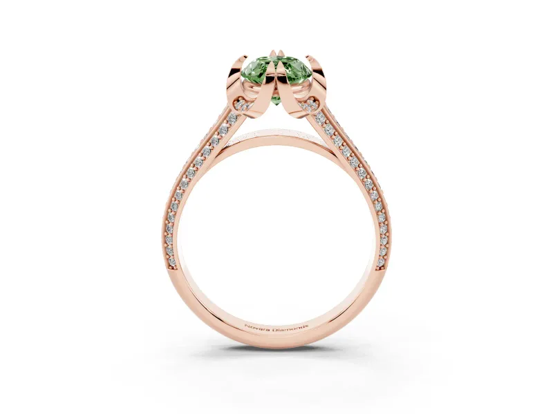 Fancy Green Marquise Cut Diamond Pavé Split Shank Solitaire Ring Set in Rose gold with Prong Setting