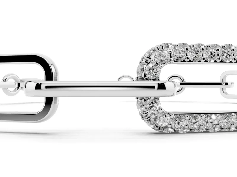 Round Lab-Grown Diamond Pavé Paperclip Link Bracelet | Alternating Polished Links | Sterling Silver