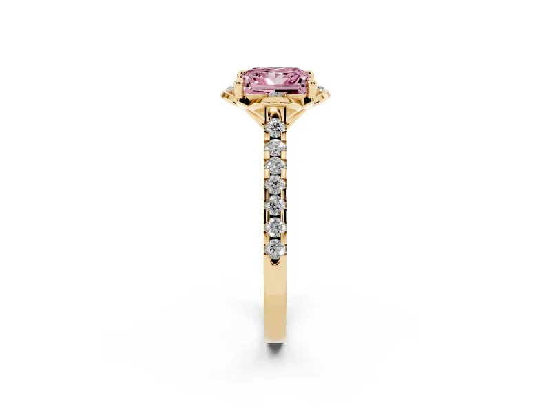 Princess Cut Floral Petal Engagement Ring Setting for a Fancy Pink Lab-Grown Diamond | Petal Accents | Yellow Gold