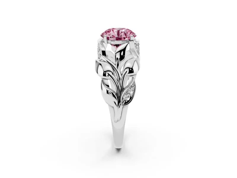 Round Leaf Bypass Engagement Ring Setting for a Fancy Pink Lab-Grown Diamond | Platinum