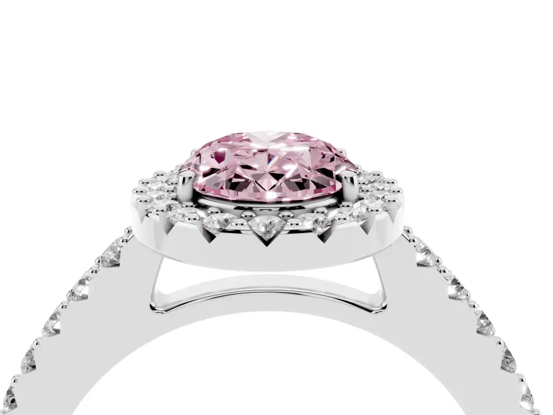 Oval Halo Engagement Ring Setting for a Fancy Pink Lab-Grown Diamond | Single Row Pavé Band | Sterling Silver