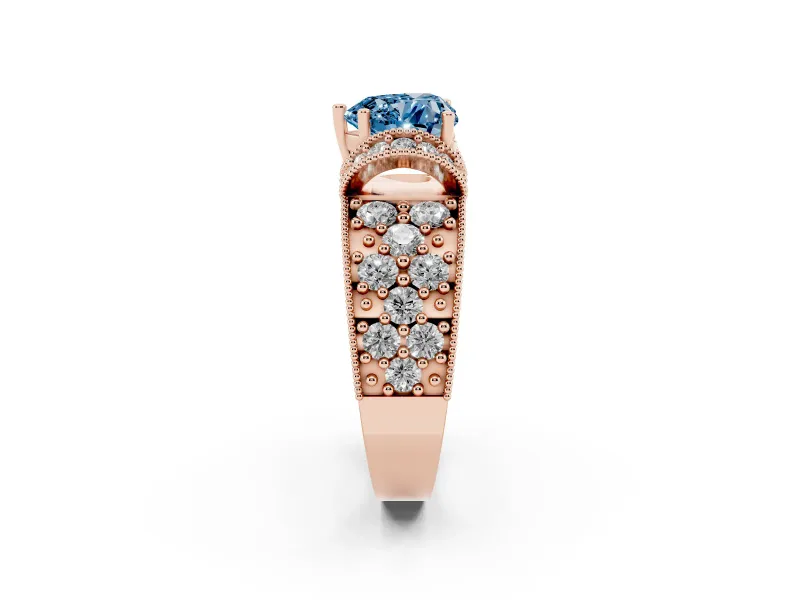 Heart-Shaped Vintage Pave Engagement Ring Setting for a Fancy Blue Lab-Grown Diamond | Milgrain Edges | Rose Gold