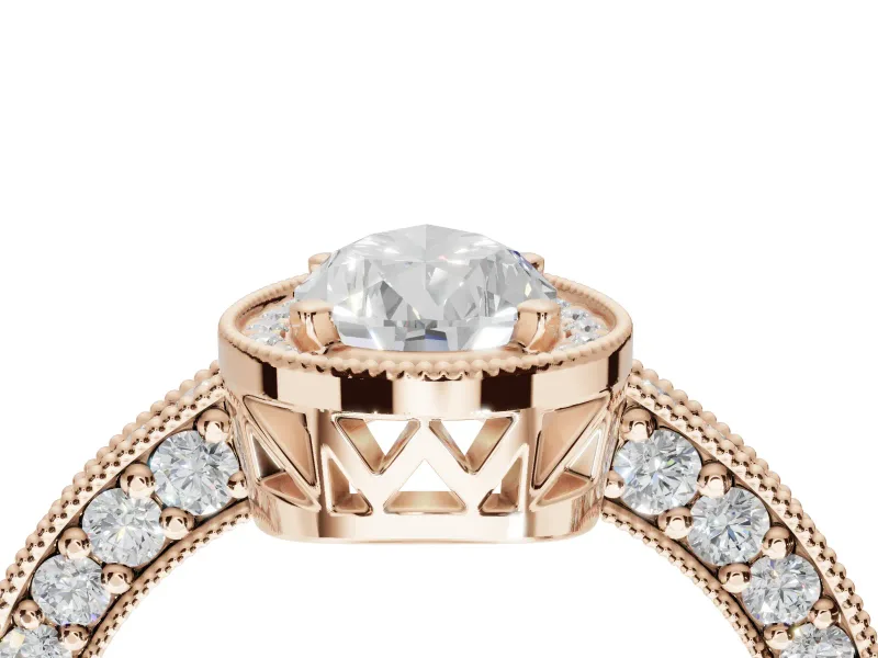 Pear-Shaped Vintage Milgrain Halo Engagement Ring Setting | Wide Pavé Band | Rose Gold