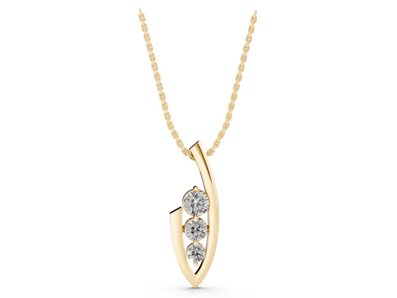 Round Lab-Grown Diamond Graduated Three-Stone Curved Frame Pendant | Open Frame | Yellow Gold