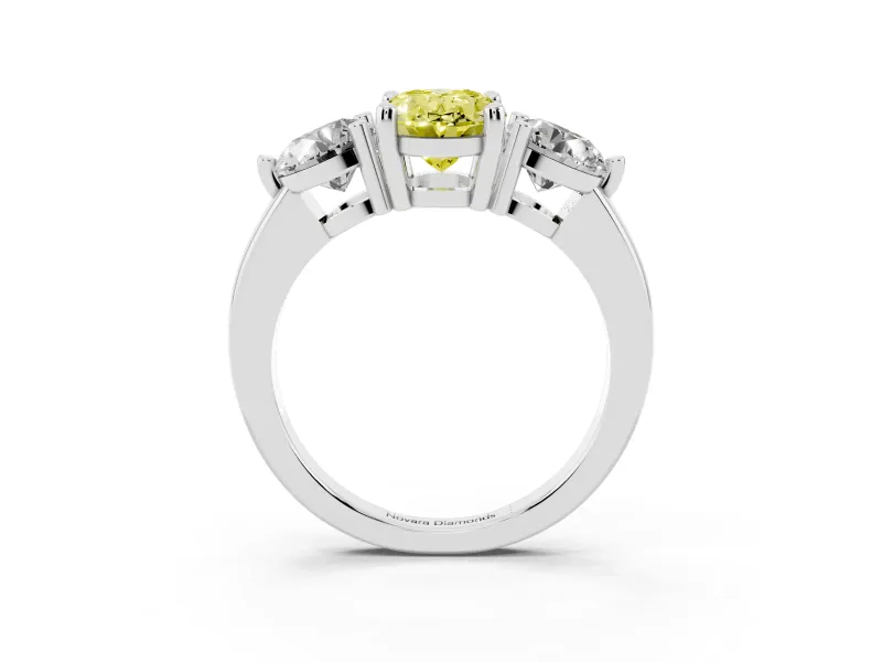 Fancy Yellow Oval Cut Diamond Three-Stone Ring Set in Silver with Prong Setting and Classic Band
