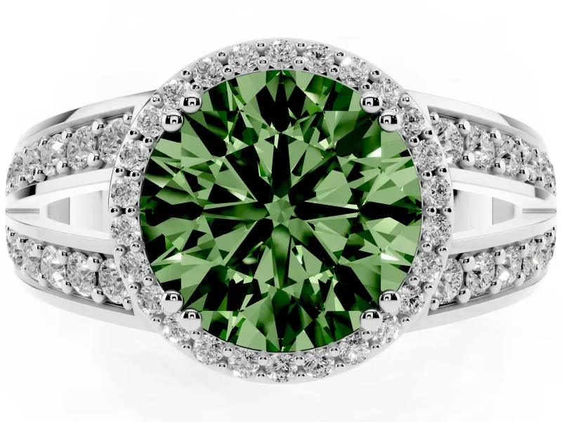 Round Halo Engagement Ring Setting for a Fancy Green Lab-Grown Diamond | Split Shank | Platinum