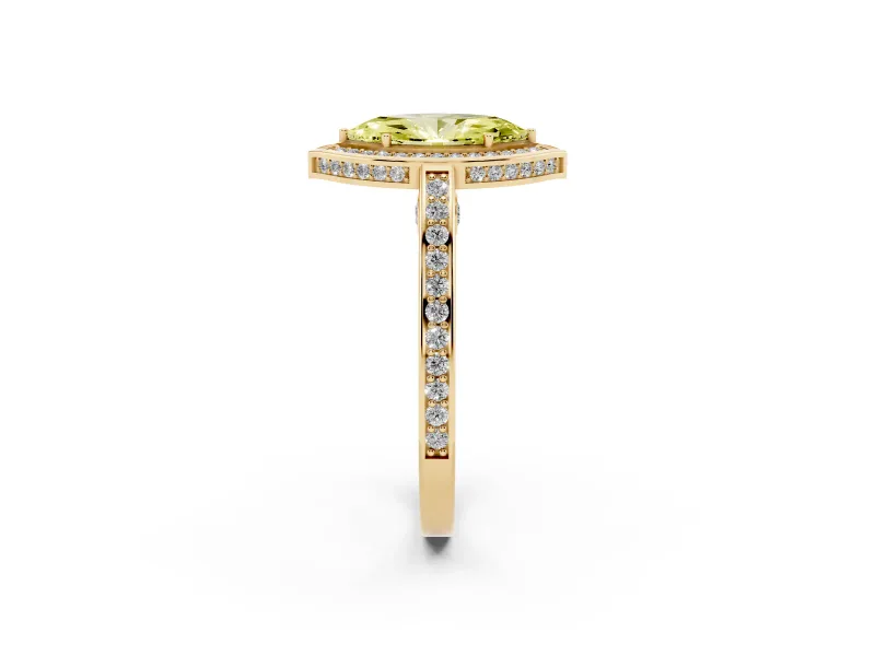 Marquise Sectioned Halo Engagement Ring Setting for a Fancy Yellow Lab-Grown Diamond | Yellow Gold