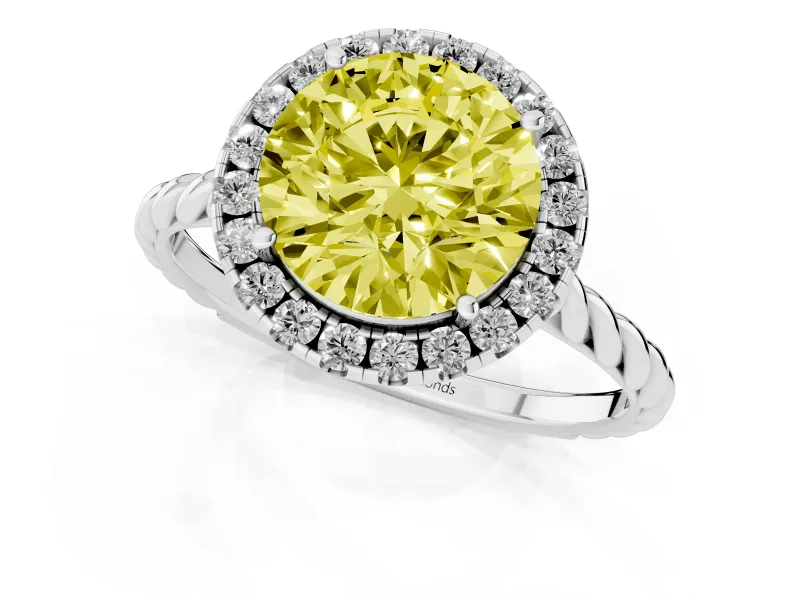 Round Rope Halo Engagement Ring Setting for a Fancy Yellow Lab-Grown Diamond | Platinum