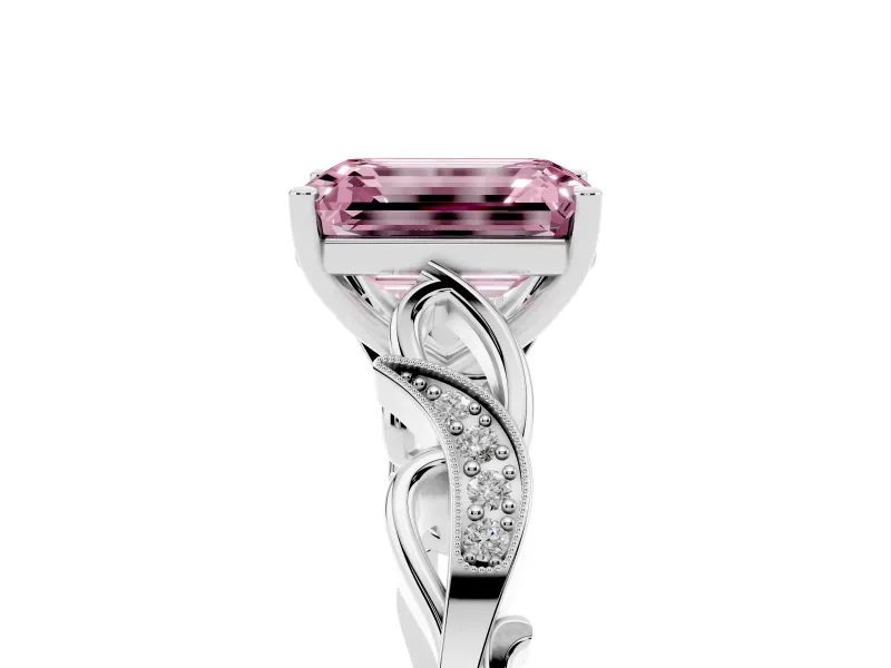 Emerald Cut Vine Engagement Ring Setting for a Fancy Pink Lab-Grown Diamond | Platinum