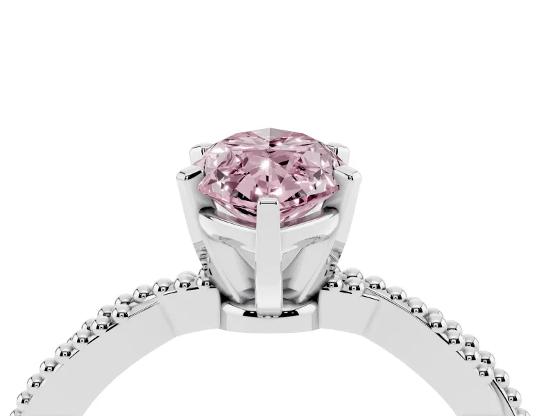 Fancy Pink Marquise Cut Diamond Solitaire Ring Set in Silver with Twisted Band and Bead Prong Setting