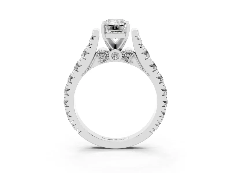 Emerald Cut Graduated Side Stone Cathedral Engagement Ring Setting | Milgrain Gallery | Platinum