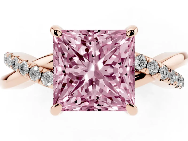 Princess Cut Twist Engagement Ring Setting for a Fancy Pink Lab-Grown Diamond | Rose Gold