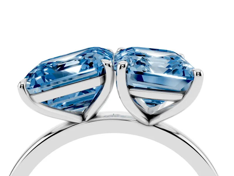 Fancy Blue Asscher Cut and Emerald Cut Toi Moi Ring Set in White gold with Prong Setting