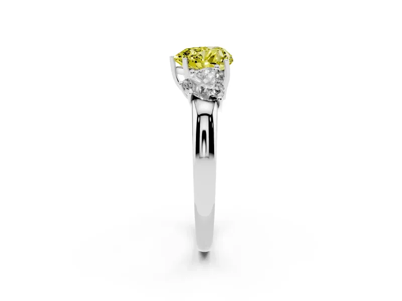 Heart-Shaped Three Stone Engagement Ring Setting for a Fancy Yellow Lab-Grown Diamond | Matching Side Stones | Platinum