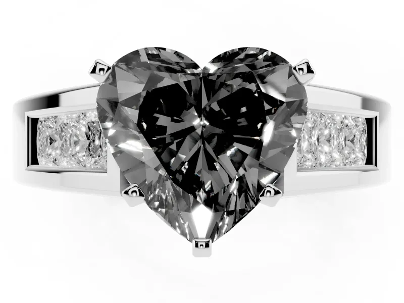 Heart-Shaped Channel-Set Engagement Ring Setting for a Black Center | Wide Band | Platinum