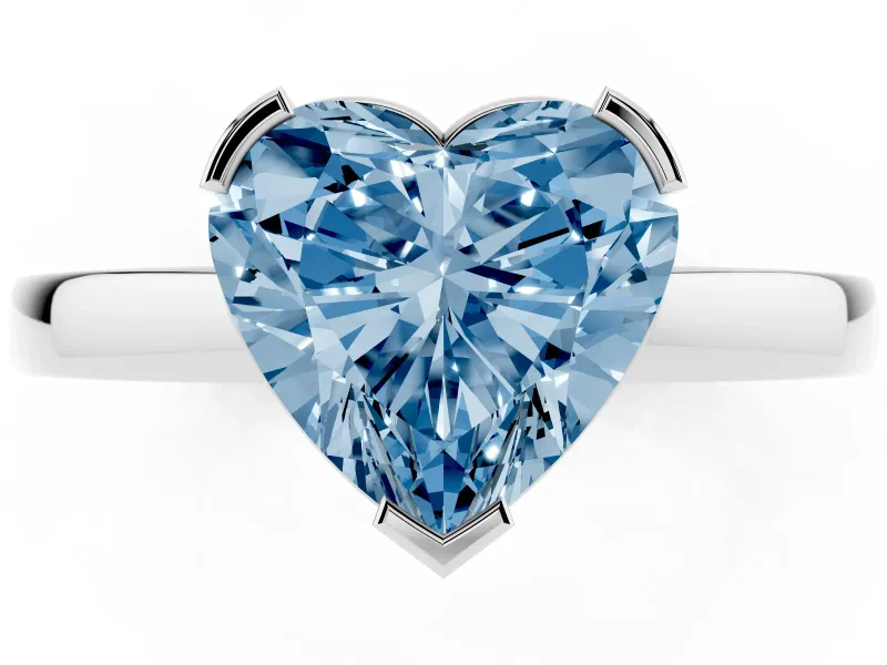 Fancy Blue Heart Cut Diamond Solitaire Ring Set in Silver with Prong Head and Smooth Polished Band