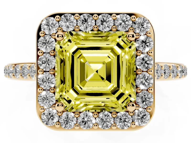 Asscher Cut Halo Engagement Ring Setting for a Fancy Yellow Lab-Grown Diamond | Yellow Gold - Design NV-24729