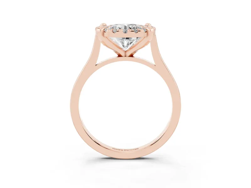 Round Claw Corner Halo Engagement Ring Setting | Slim Plain Band | Rose Gold
