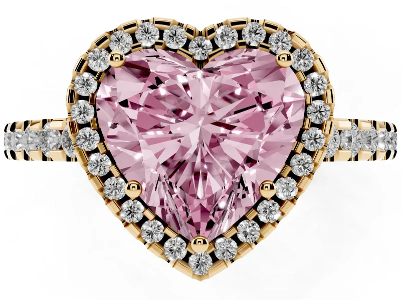Heart-Shaped Pave Halo Engagement Ring Setting for a Fancy Pink Lab-Grown Diamond | Yellow Gold