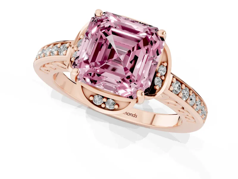 Asscher Cut Floral Pavé Engagement Ring Setting for a Fancy Pink Lab-Grown Diamond | Rose Gold