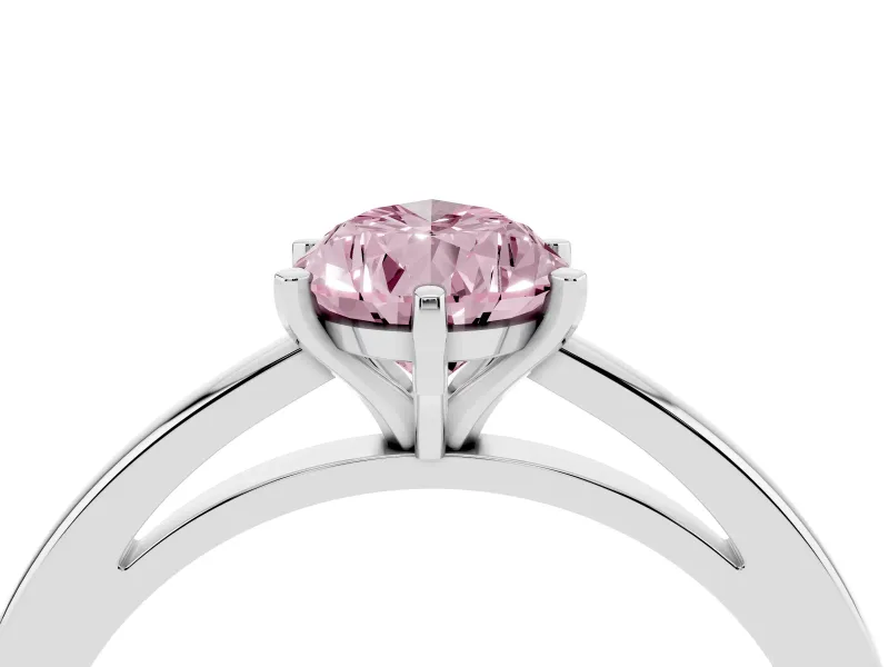 Fancy Pink Pear Cut Diamond Solitaire Engagement Ring Set in Platinum with Prong Setting on a Classic Band