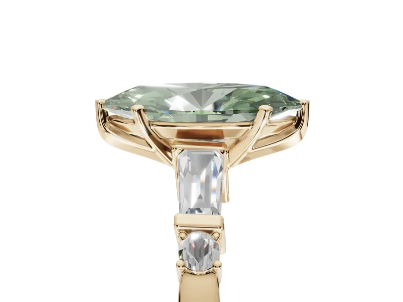 Marquise Tapered Baguette Engagement Ring Setting for a Fancy Green Lab-Grown Diamond | Yellow Gold