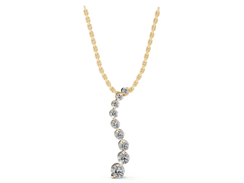 Round Lab-Grown Diamond Graduated Curve Pendant Necklace | Linked Prong Heads | Yellow Gold