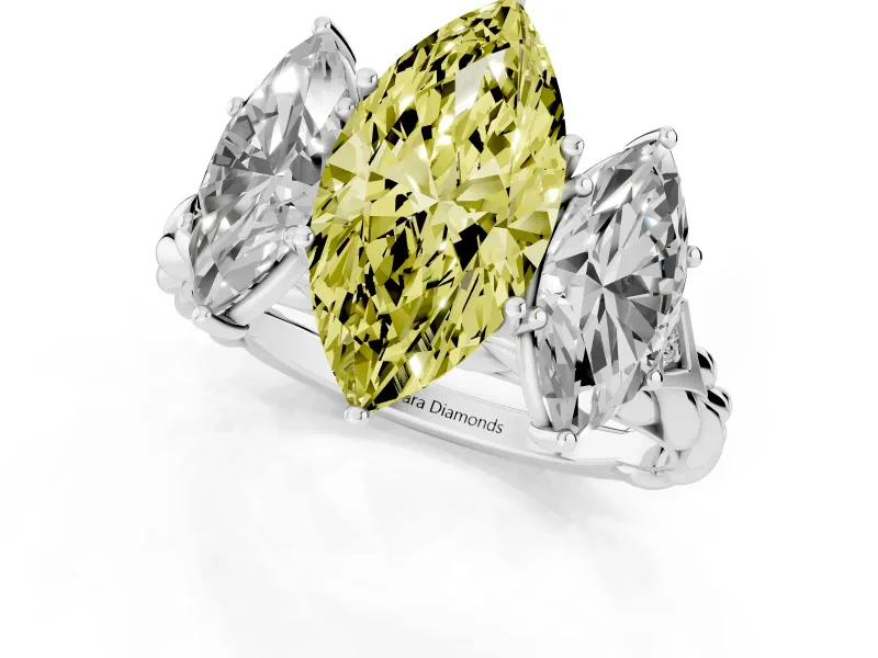 Fancy Yellow Marquise Cut Diamond Three-Stone Ring Set in Silver with Braided Band